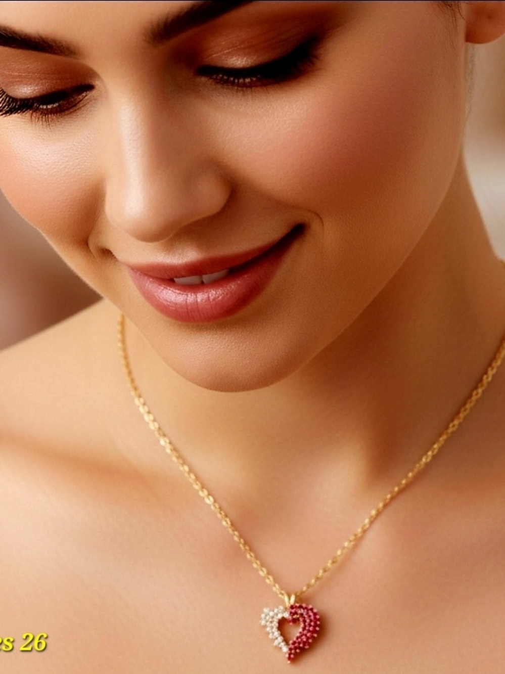 Delicate Two-Tone Heart Ruby and Diamond Pendant ~ 14k Gold Over Sterling Cz/Lab